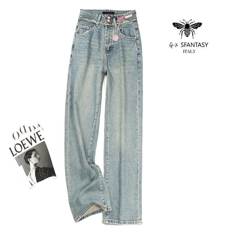 欧货早秋浅蓝色高腰垂感阔腿裤女