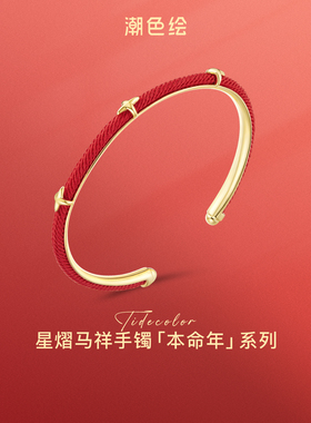 潮色绘马年本命年红绳手镯女18K金色2026生肖马红色元旦跨年礼物