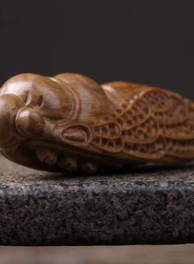 件男女实木一鸣惊人了雕刻文玩夏蝉工艺品檀木随身把玩件绿知手把