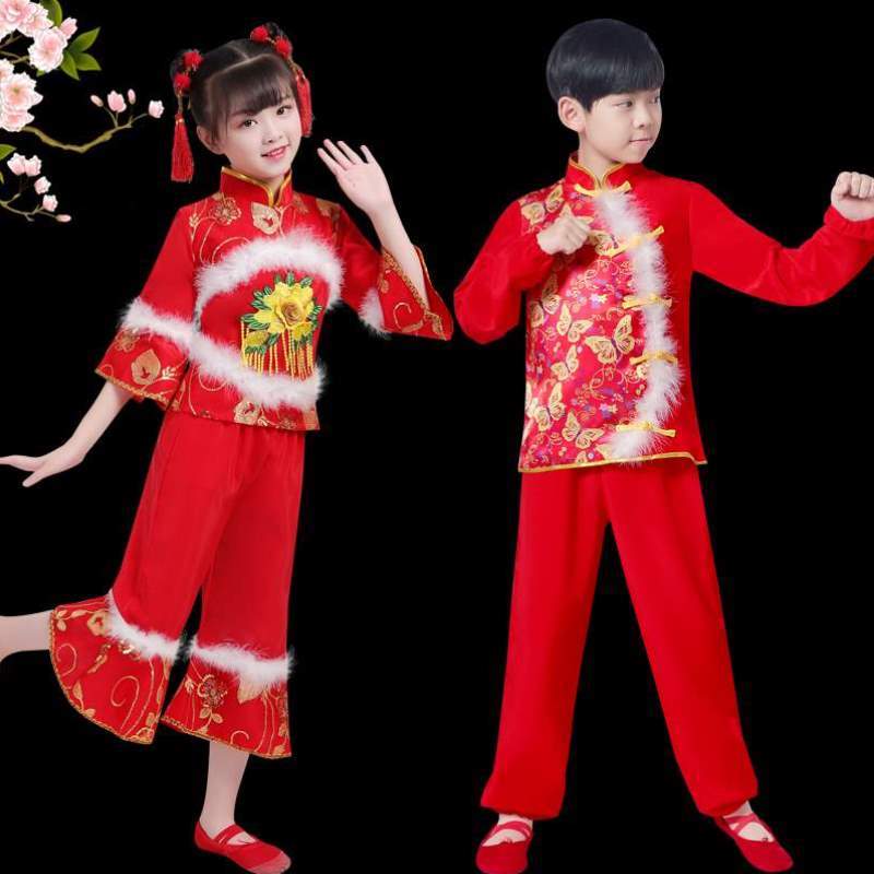 女新款儿童开门红手绢服装秧歌民族幼儿表演喜庆服舞蹈演出服元旦
