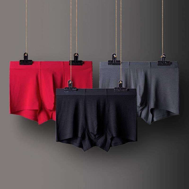 腰军绿大本命年土黄色内裤平角条装透气裤男中盒装无痕男士红色3