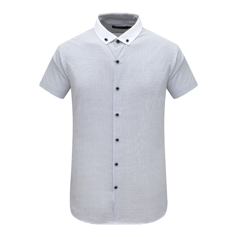 AB1532邦纳男夏季短袖衬衫 棉休闲商务上衣 蓝色白格 时尚都市