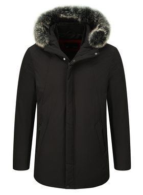 YW419D冬季男式羽绒服 白鸭绒狐狸毛领商务休闲保暖防风外套 黑色