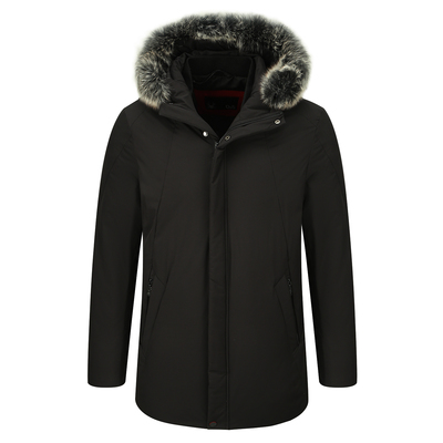 YW419D冬季男式羽绒服 白鸭绒狐狸毛领商务休闲保暖防风外套 黑色