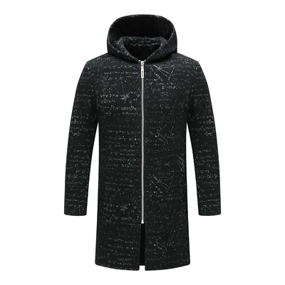 H1364秋冬男式毛呢大衣 羊毛连帽拉链保暖防风外套时尚都市 黑色