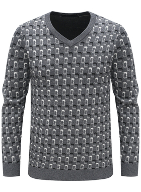 SF433路男式羊毛衫舒适有弹力 羊毛休闲V领套头毛衣 灰色