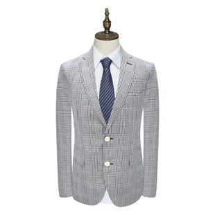 H1383斯卡春秋男西服 羊毛两粒扣后中开衩商务西装外套 灰蓝色