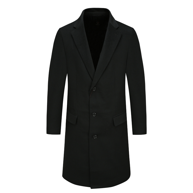SL101仕东秋冬男式羊绒大衣 直排扣休闲保暖防风外套 黑色净面