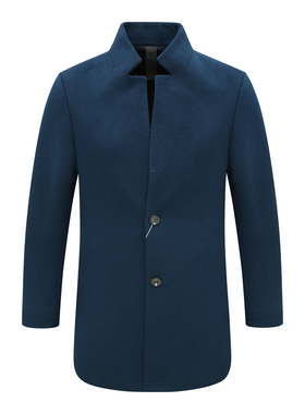 KN74康L尼L秋冬男式毛呢大衣 山羊绒直排扣保暖防风外套 蓝色