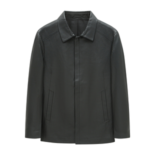 时尚 H1272春秋男士 皮衣 羊皮革拉链商务休闲外套 黑色 都市