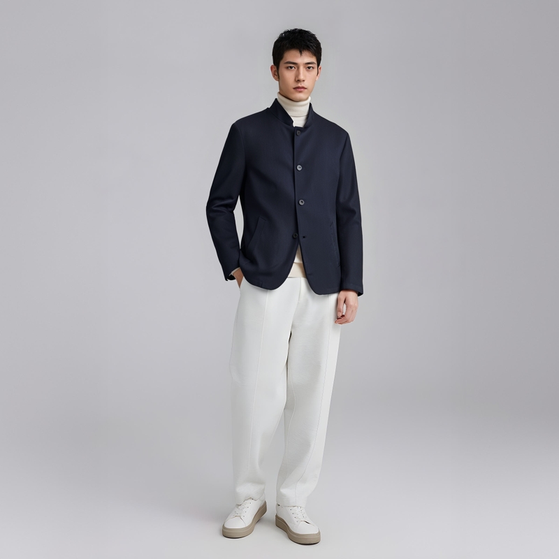 CA260 机场货 卡春秋厚度男式夹克 直排扣立领舒适休闲外套 深蓝