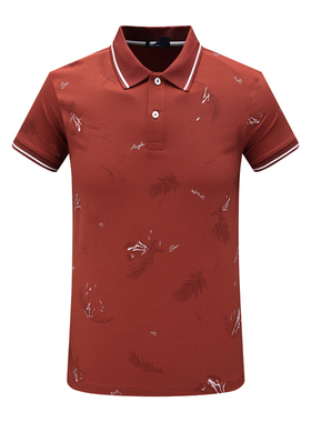 F3465鸟夏季男式短袖T恤 桑蚕丝翻领套头休闲商务上衣 铁锈红