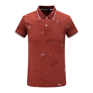 桑蚕丝翻领套头休闲商务上衣 F3465鸟夏季 T恤 短袖 铁锈红 男式