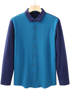 CA132 机场货 卡春秋男式长袖衬衫 棉开衫休闲商务上衣 蓝色弹力