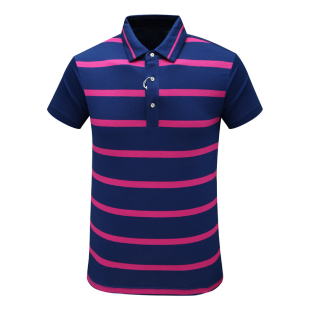 桑蚕丝翻领套头休闲商务上衣 MY281美尔男式 T恤 短袖 紫蓝条纹 夏季