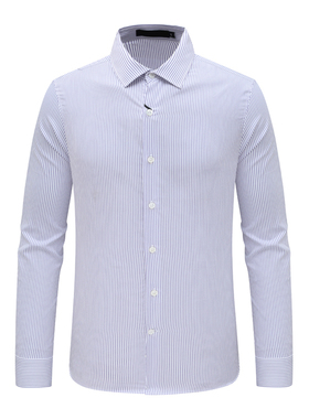 SF499路男式春秋长袖衬衫 棉百搭时尚商务休闲上衣 紫色条纹