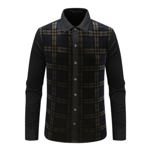 AB1426邦纳男春秋稍厚长袖衬衫 休闲商务上衣 黑褐色 时尚都市