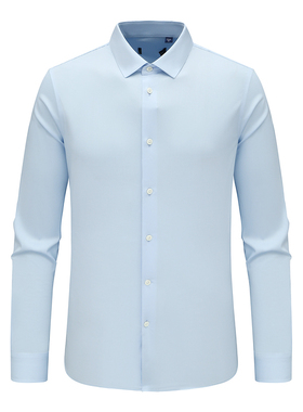 F4023鸟春秋男式长袖衬衫 百搭商务休闲上衣免烫 浅蓝色