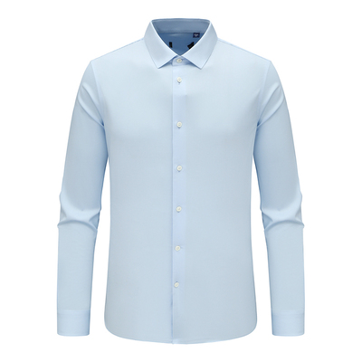 F4023鸟春秋男式长袖衬衫 百搭商务休闲上衣免烫 浅蓝色