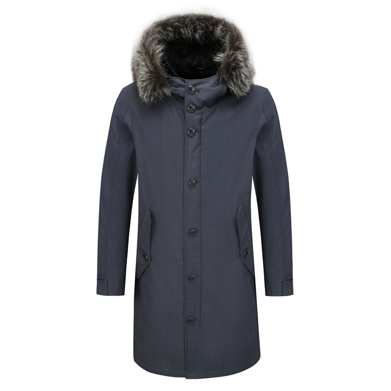 H1226芭冬季男式尼克服 貉子毛领兔毛胆休闲保暖防风外套 藏青色