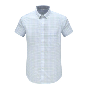 MY175美尔男式夏季短袖衬衫 棉休闲商务上衣 蓝白格 时尚都市免烫