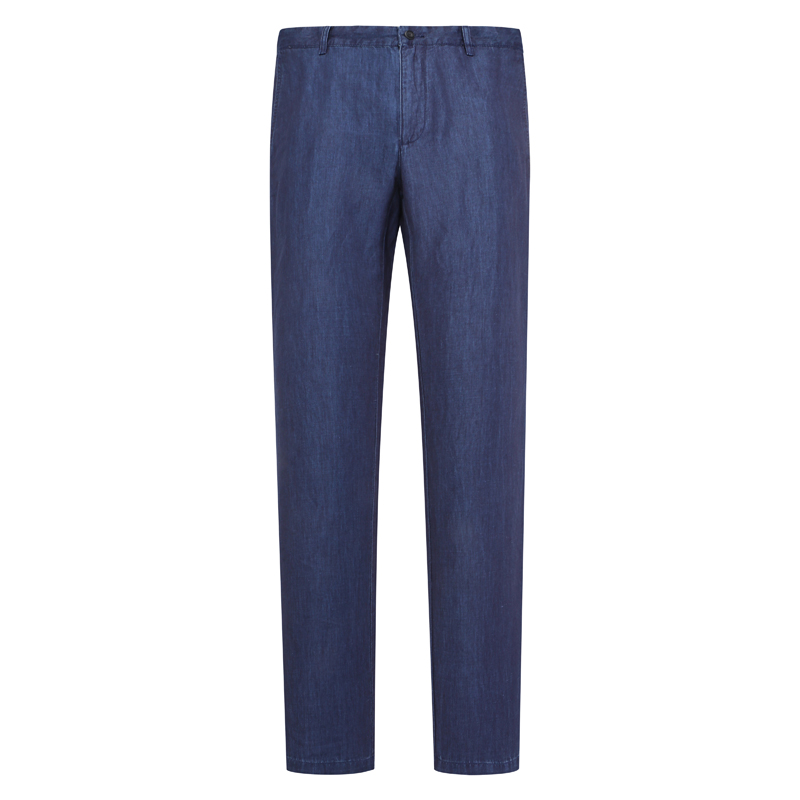 SA39萨BA蒂N春秋男休闲裤 亚麻中腰直筒商务休闲长裤弹力 深蓝色