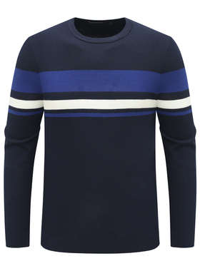 SF451路男式羊毛衫舒适有弹力 羊毛休闲圆领套头毛衣 深蓝色