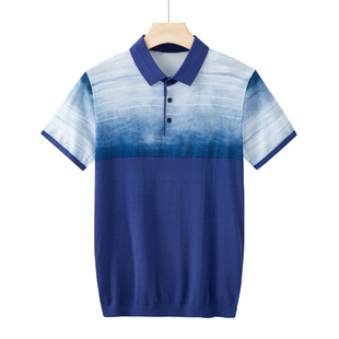 机场货 T恤 卡夏季 短袖 棉翻领套头休闲商务上衣蓝色弹力 男式 CA34