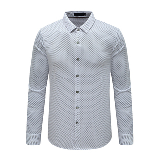 AB1538歌男式春秋长袖衬衫 棉百搭商务休闲上衣 黑白色