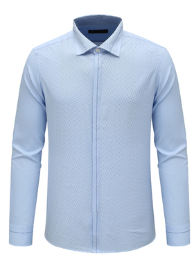 KN47康L尼L男春秋长袖衬衫 棉百搭商务休闲上衣免烫 浅蓝色