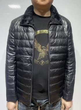 H1264秋冬款男士皮羽绒 羊皮革拉链商务休闲外套皮衣 时尚都市