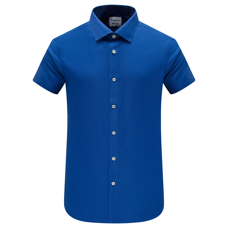 F3409KMQ男式夏季短袖衬衫 棉百搭商务休闲上衣 宝蓝免烫
