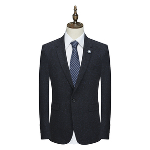 藏蓝 羊毛一粒扣后中开衩商务休闲西装 AB681歌男式 春秋西服