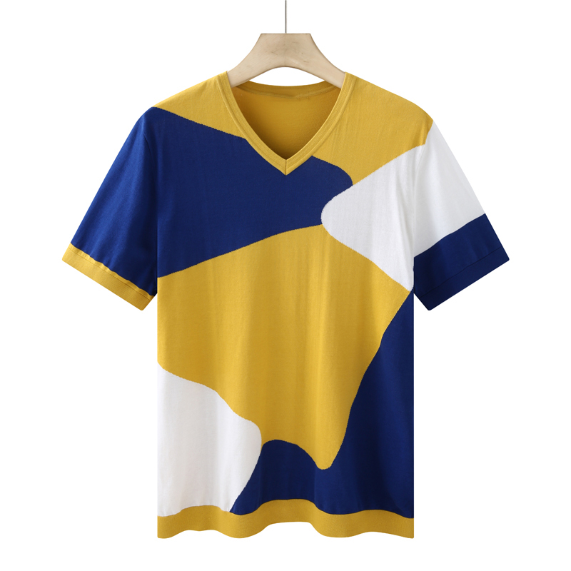 CA235 机场货 卡 夏季男式短袖针织T恤衫 棉套头休闲商务V领弹力