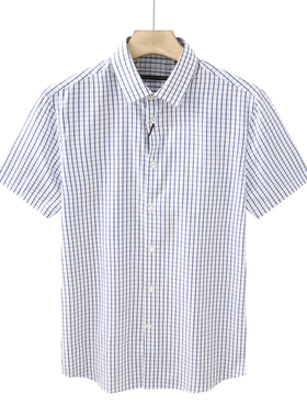CA116 机场货卡 夏季男式短袖衬衫 棉百搭商务休闲 蓝白格蚕丝