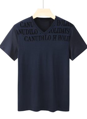 CA11 机场货 卡夏季男式短袖T恤 棉V领套头休闲商务上衣 深蓝弹力