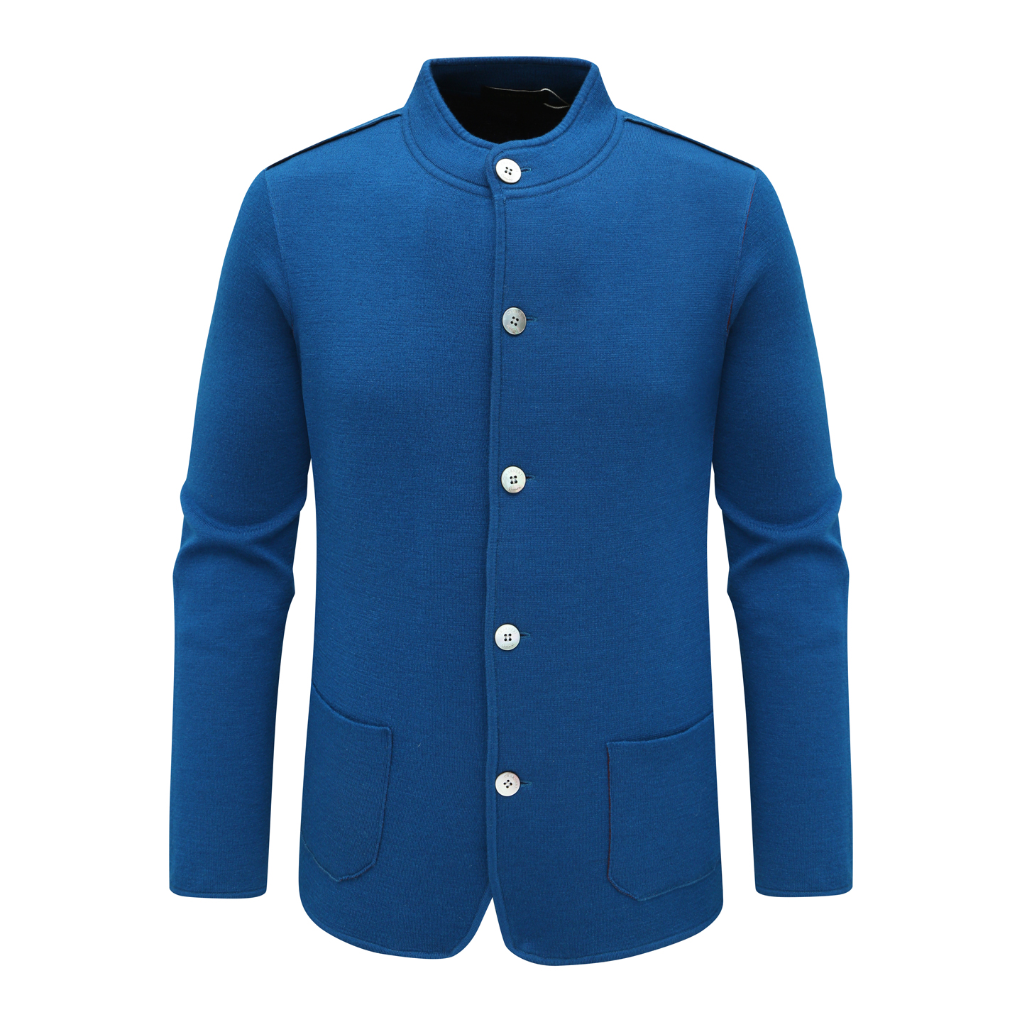 KN10康L尼L男式羊毛衫舒适有弹力 羊毛休闲立领开衫毛衣 蓝色