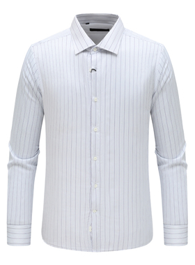 SF526路男秋冬加棉厚长袖衬衫 棉百搭时尚商务休闲上衣 蓝色条纹