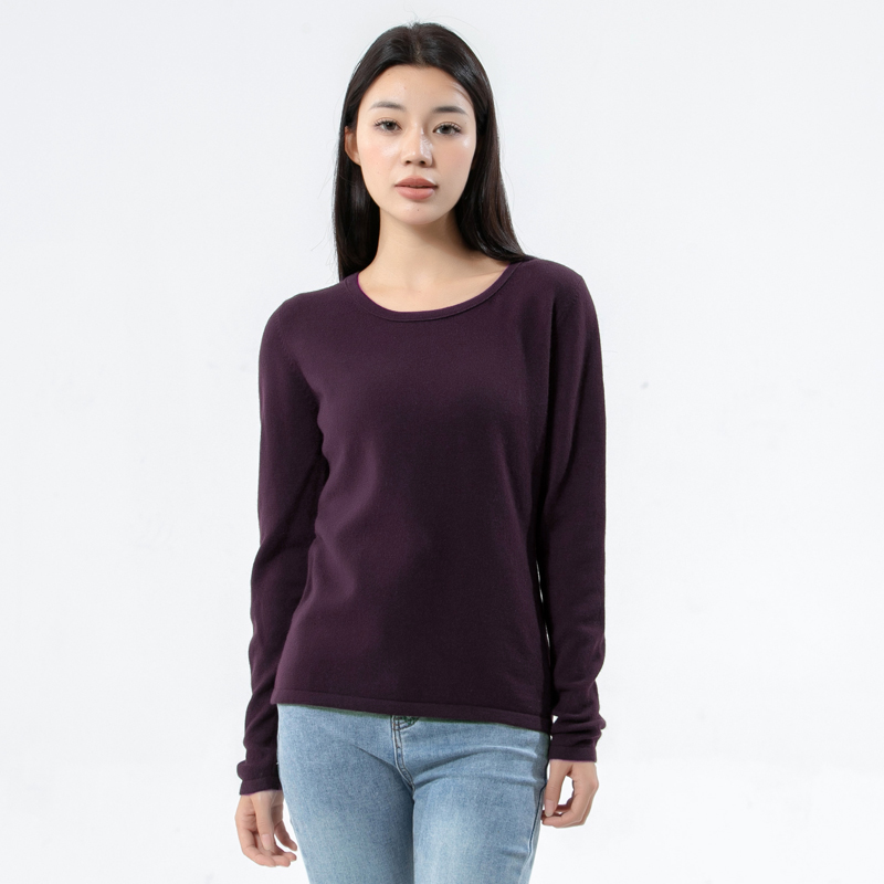 YD123女士春秋毛衣 山羊绒长袖套头圆领休闲上衣