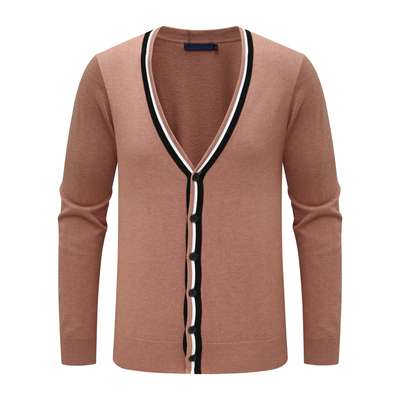 H1189恩男式夏季长袖针织衫开衫 休闲商务上衣 藕色