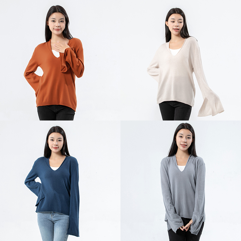 休闲山羊绒毛衣V领套头