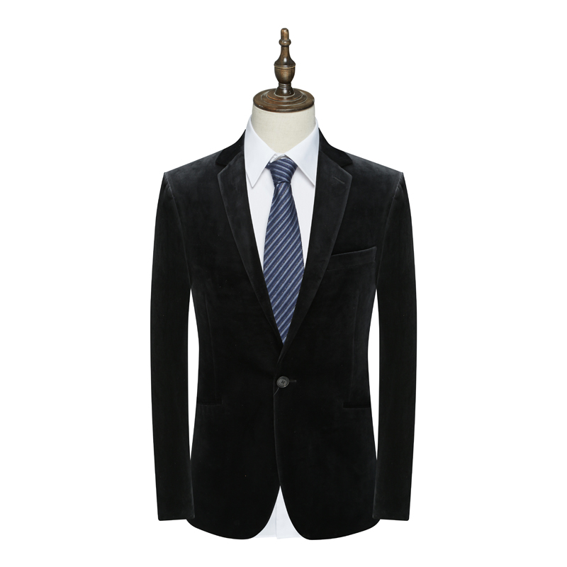 SL9仕东男式秋冬西服 一粒扣无开衩商务西装 黑色绒面