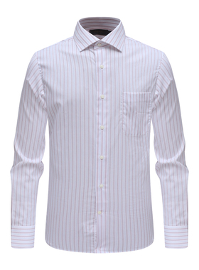 SA51萨BA蒂N男春秋长袖衬衫 棉意大利面料休闲商务上衣 红色条纹