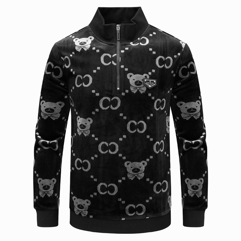 H900男式春秋长袖卫衣 金丝绒面半高领百搭休闲上衣T恤 商务休闲