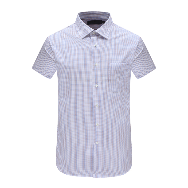 SA59萨男夏季短袖衬衫 棉意大利面料休闲上衣免烫 蓝色白格