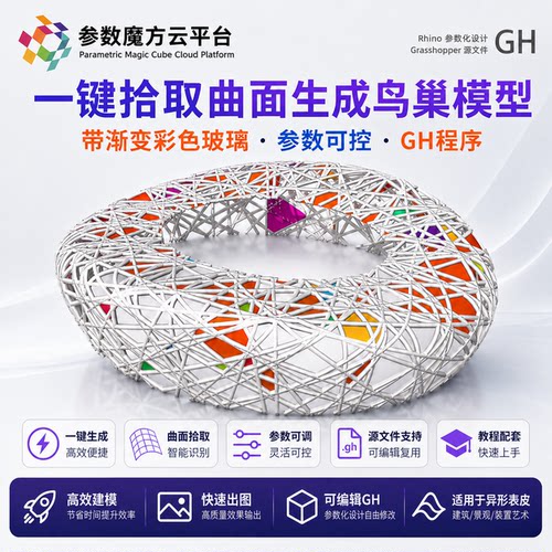 一键生成犀牛grasshopper参数化鸟巢模型球形鸟巢模型参数化