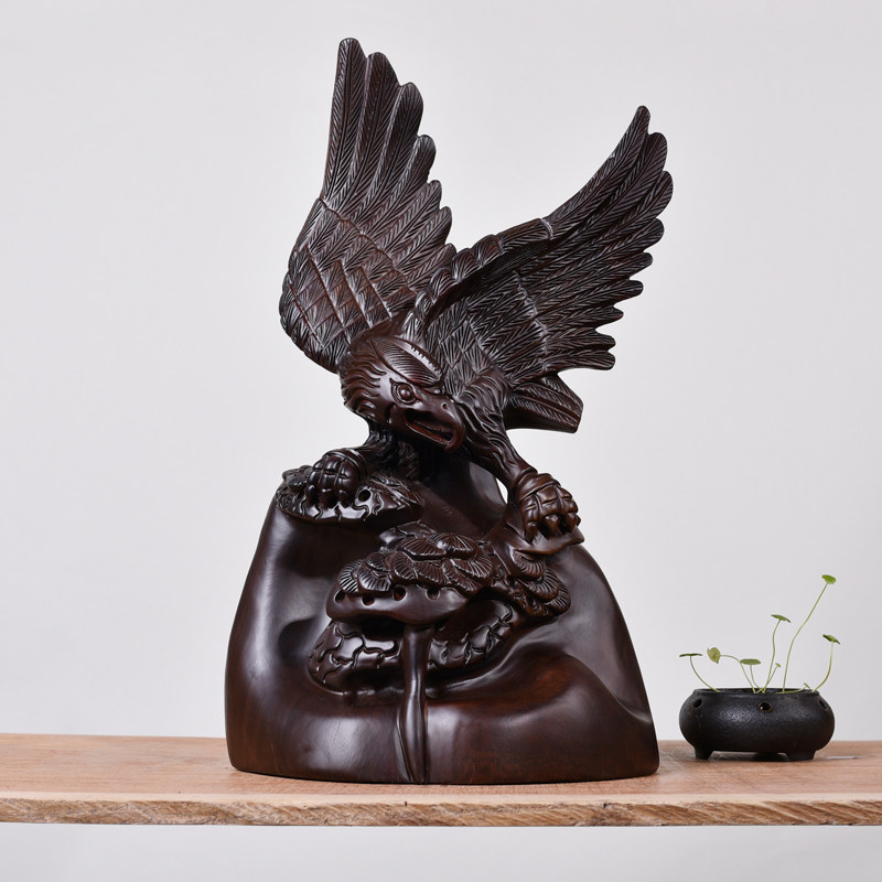 老鹰黑檀实木雕刻 大展宏图雄鹰摆件 家居办公客厅装饰红木工艺品