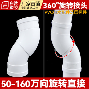 PVC5075 110160分体旋转直接弯头360度可调万向旋转直接偏置直接