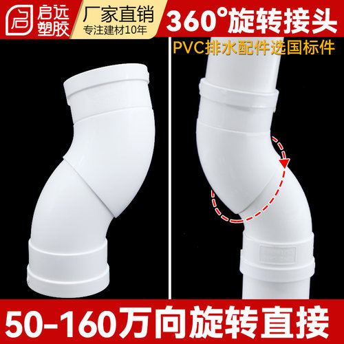 PVC5075 110160分体旋转直接弯头360度可调万向旋转直接偏置直接