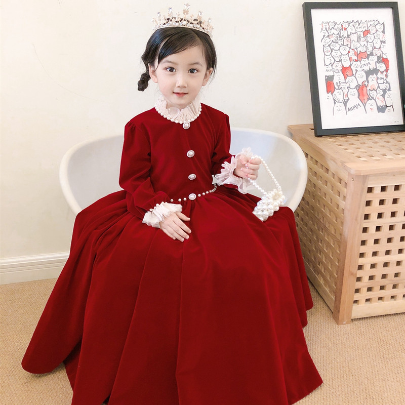 女童礼服儿童生日红色公主连衣裙花童婚礼小女孩钢琴演奏演出服冬